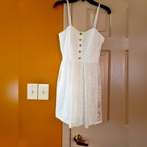 A. Byer Ivory Lace Top with Button Accents